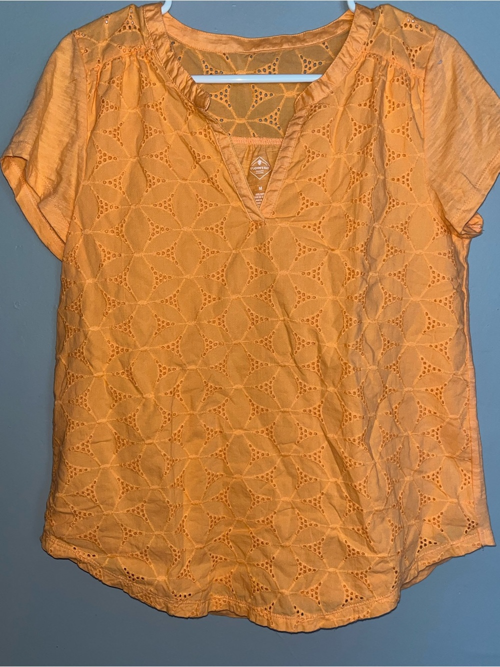 St. John’s Bay Women’s Eyelet V-Neck Short Sleeve Top - Orange